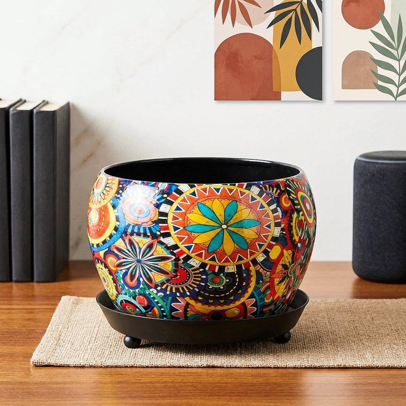 Druva Ethnic Planter With Plate - Set Of Two