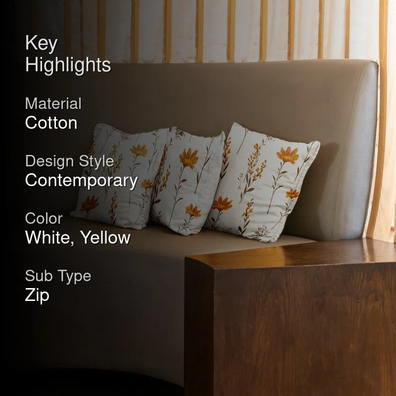 Urban Space Botanical White & Yellow Cotton Cushion Covers - Set Of Three media 2