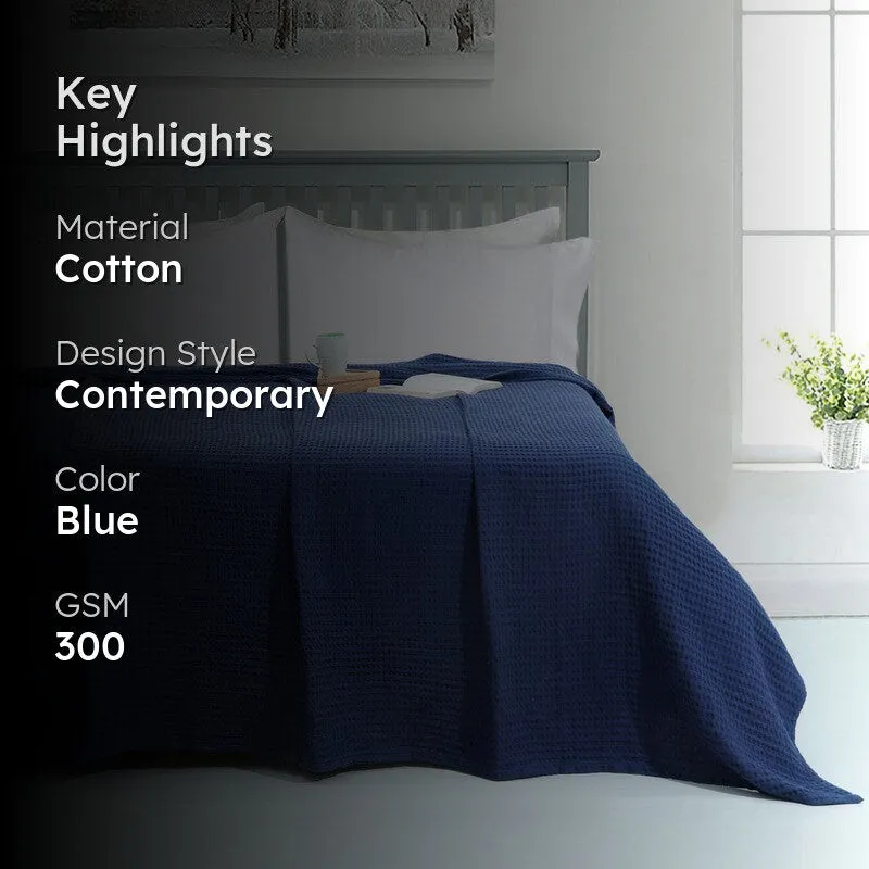Axitra Wafel Weave Cotton Blanket - Navy Blue media 2