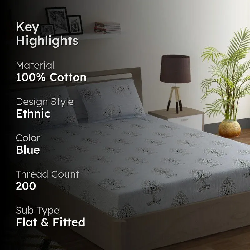 Swayam Wonder Spread Cotton Bedsheet (Blue) - 200 TC media 2