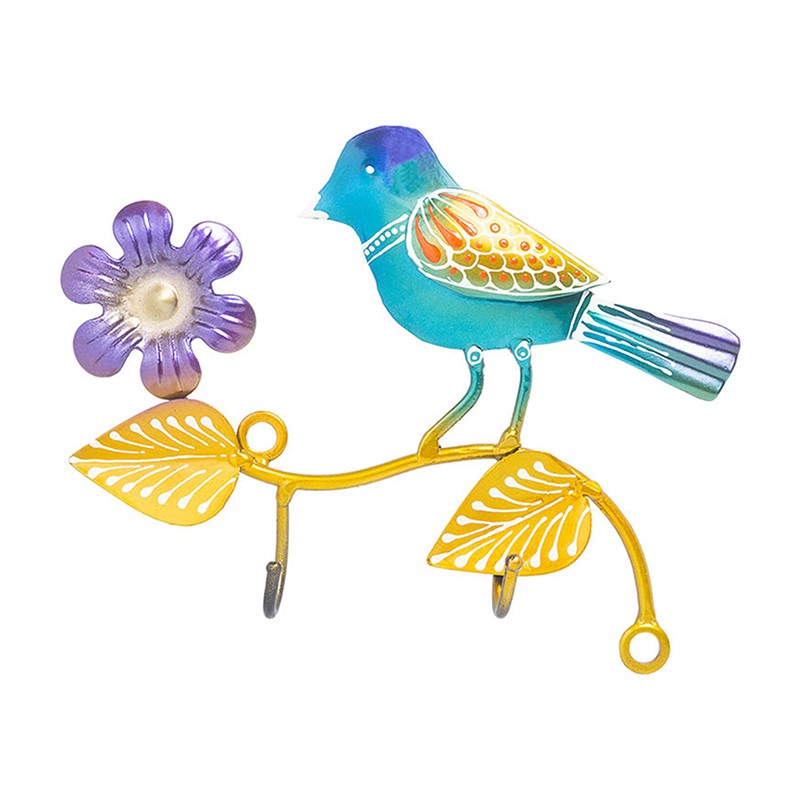 Bird Bliss Handpainted Key Holder - Blue & Gold media 3