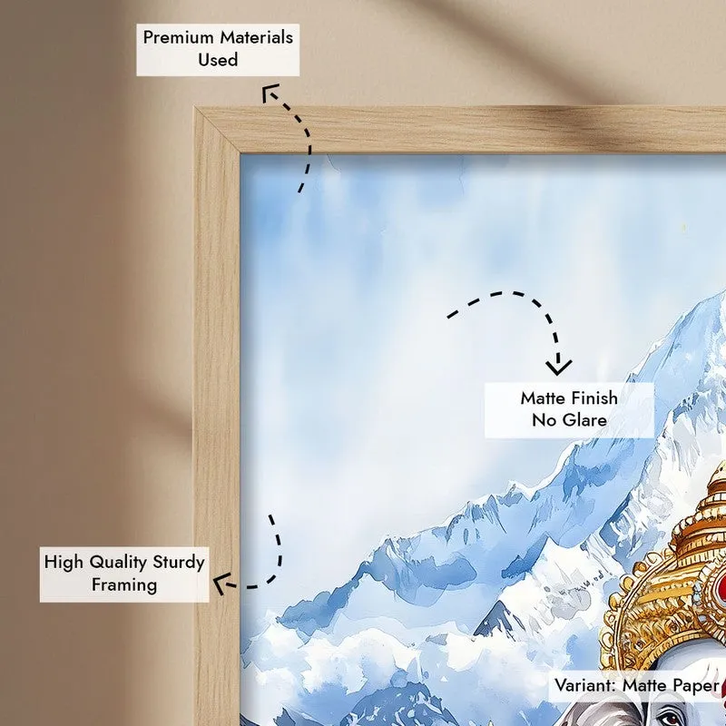 Ganapati Of The Heights Spiritual Archival Paper Wall Painting - Natural Brown Frame media 6