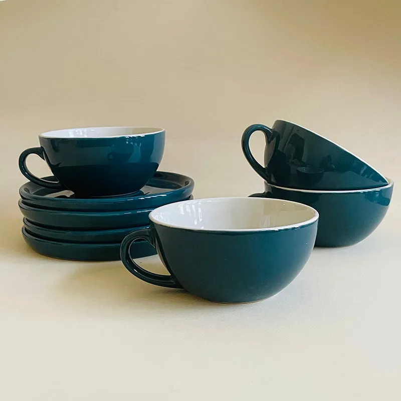 Elegant Green Ceramic Cup & Saucer (320 mL) - Eight Piece Set media 4