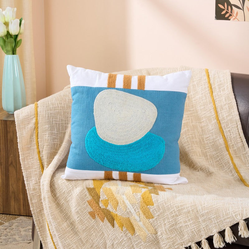 Rock Blue Elegance Tufted Cotton Cushion