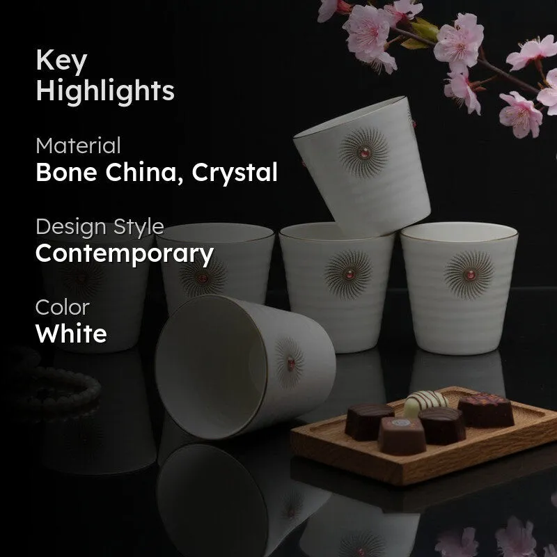 Serenity Bone China,Crystal Tea Cup (90 mL Each) - Set Of Six media 2