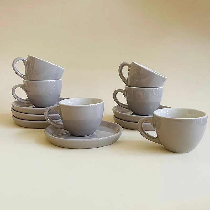 Blush & Brew Ceramic Cup & Saucer (Grey/100 mL) - Twelve Piece Set media 1
