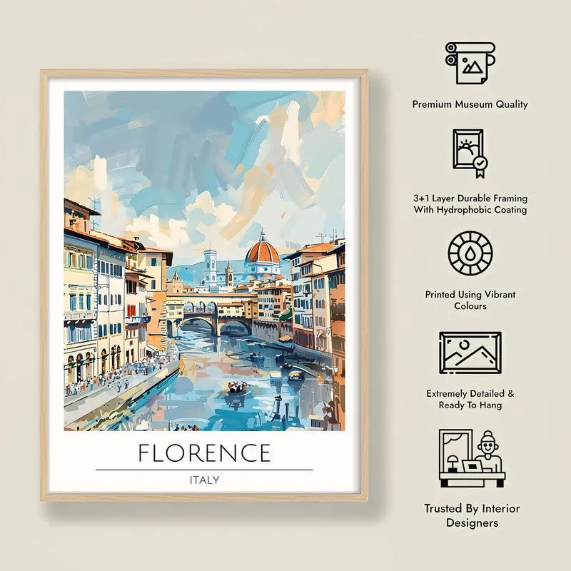 Vintage Florence Framed Canvas Archival Canvas Wall Painting - Natural Brown Frame media 8