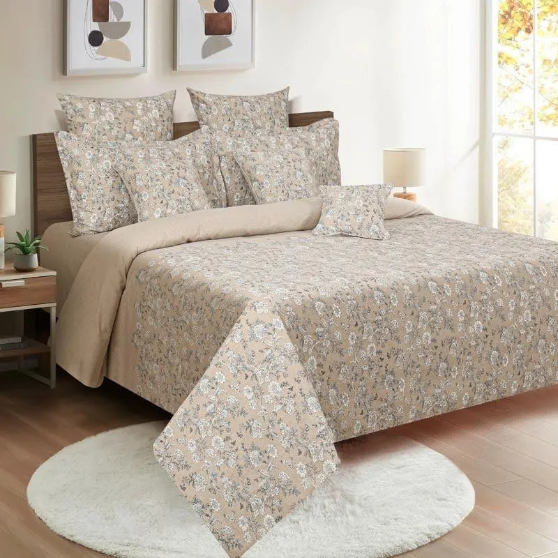 Swayam Arza Floral Cotton Bedsheet (Beige) - 160 TC media 1