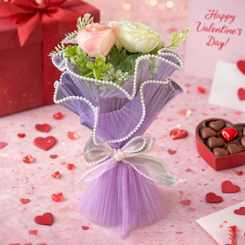 Pearl Trim Rose Artificial Flower Bouquet