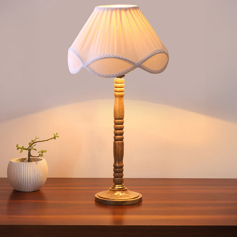 Terra Light Table Lamp With Wooden Base - White