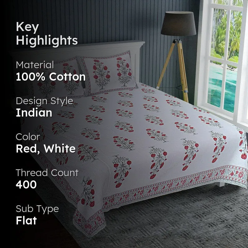ShahiGuldaan Handblock Printed Cotton Bedsheet (Red) - 400 TC media 2