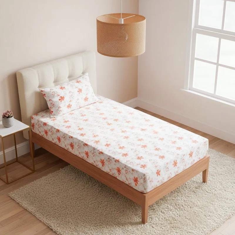 Jumina Floral Printed Cotton Bedsheet (Orange) - 180 TC media 1