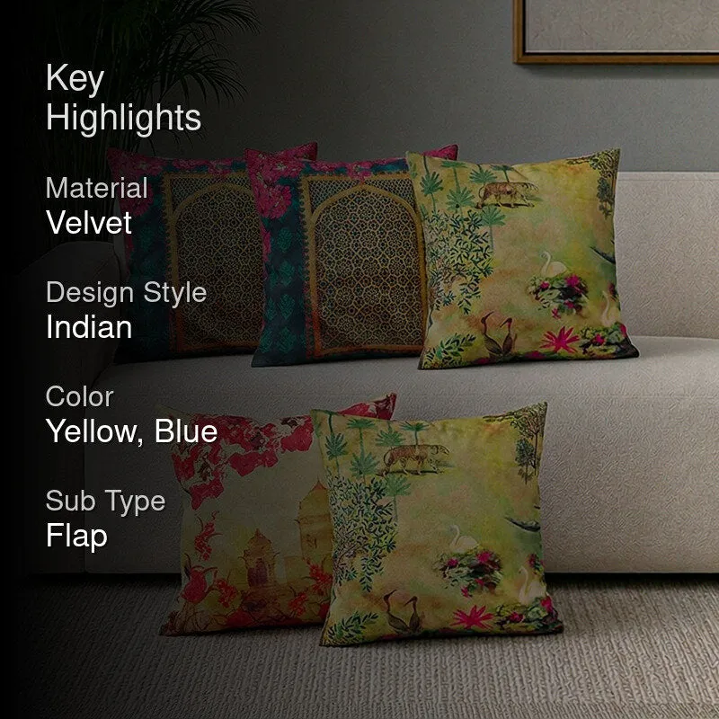 India Circus Royal Grove Printed Velvet Cushion Cover - Set Of Five media 2