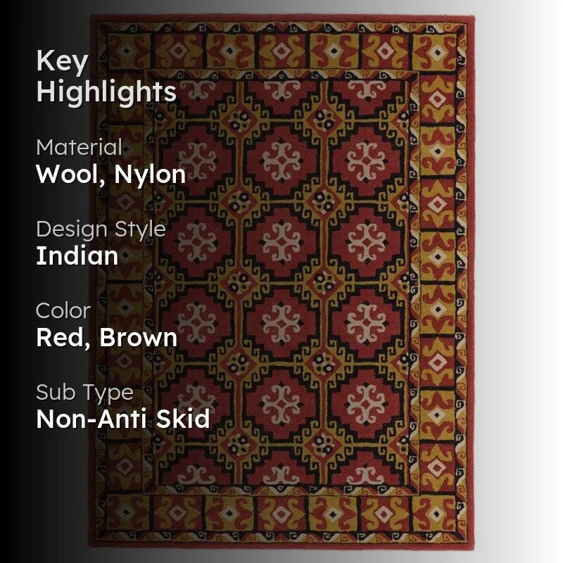 Gamling Hand Tufted Ethnic Wool & Nylon Carpet - Red & Brown media 2