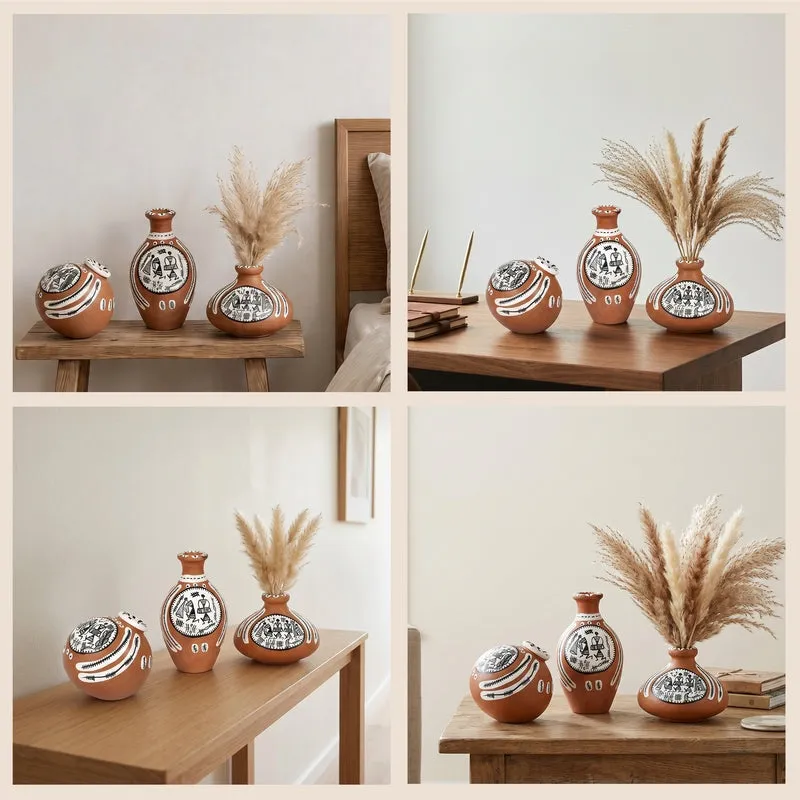 Maroa Tribal Terracotta Vase - Set Of Three media 15