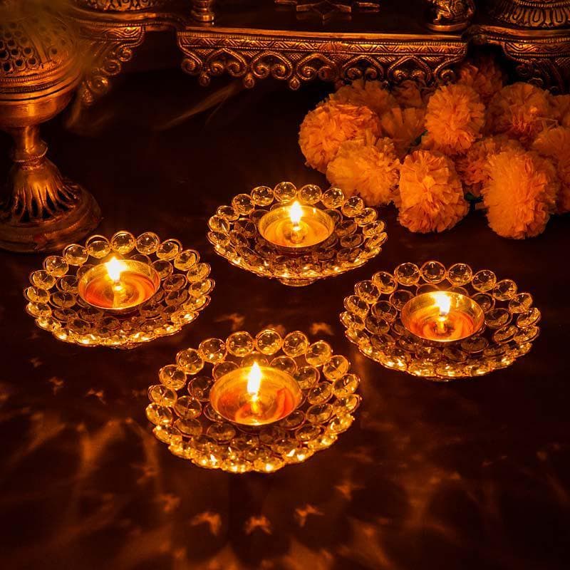White Petals Diya - Set Of Four media 6