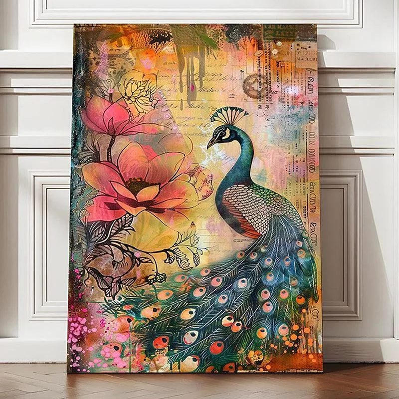 Peacock & Petals Canvas Traditional Wall Art media 5