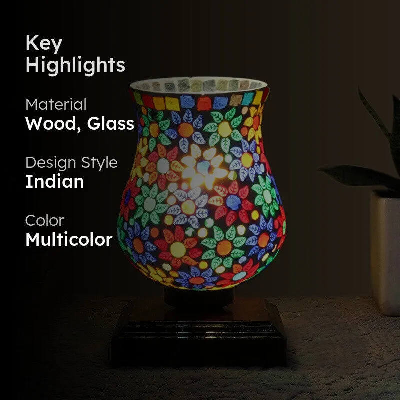Chromiq Mosaic Glass Table Lamp With Wooden Base - Multicolor media 2
