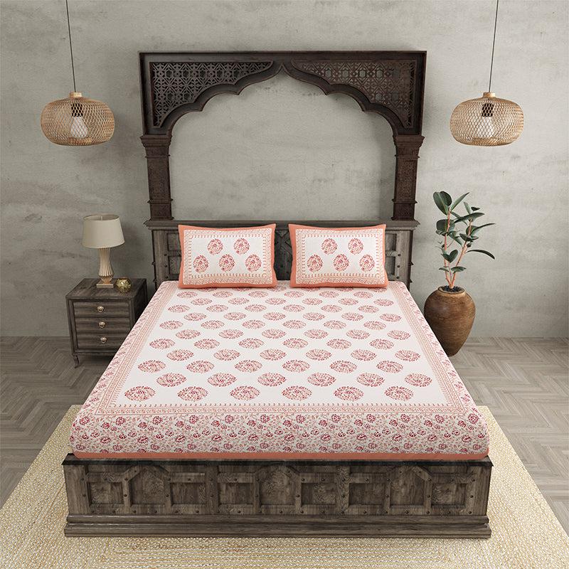 Lavo Floral Cotton Bedsheet (White,Orange) - 180 TC media 3