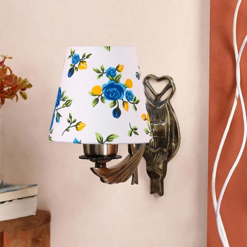 Love Gleam Atva Blue Fleur Conical Fabric & Metal Wall Lamp media 3