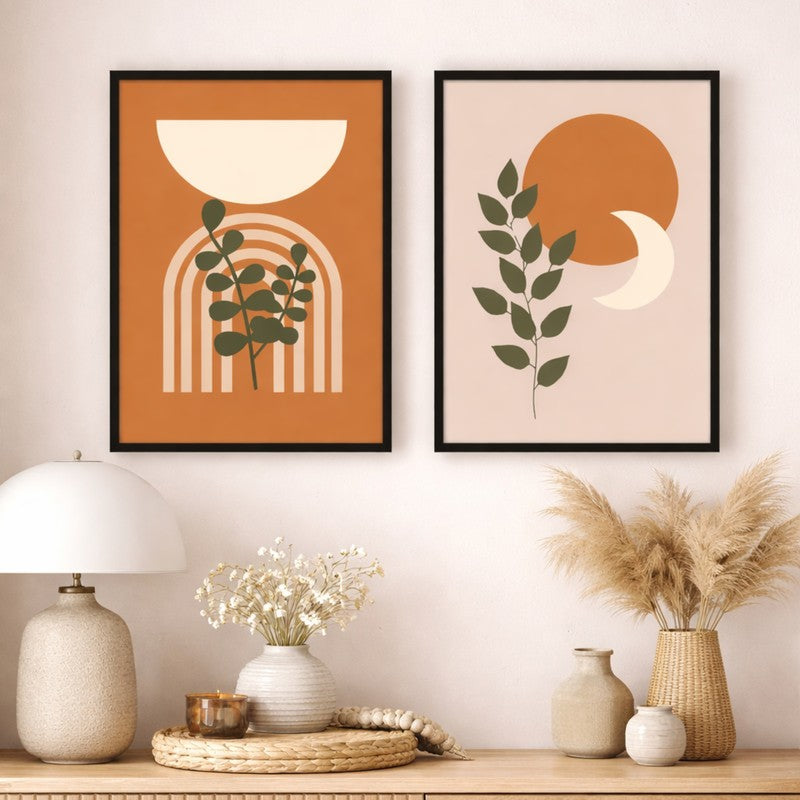 TerraSun Paper Wall Painting With MDF Frame - Set Of Two