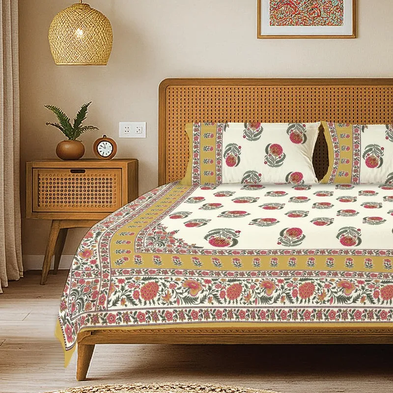 Urban Space Nayan Subtle Cotton Bedsheet (Mustard) - 240 TC media 3