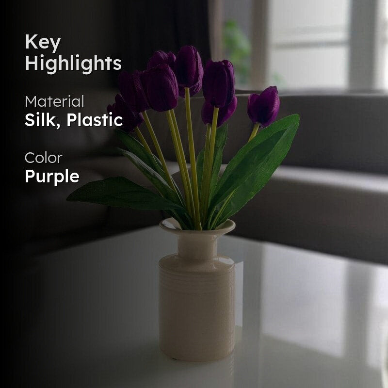 Faux Silk Artificial Tulip Flower Bunch - Violet media 2