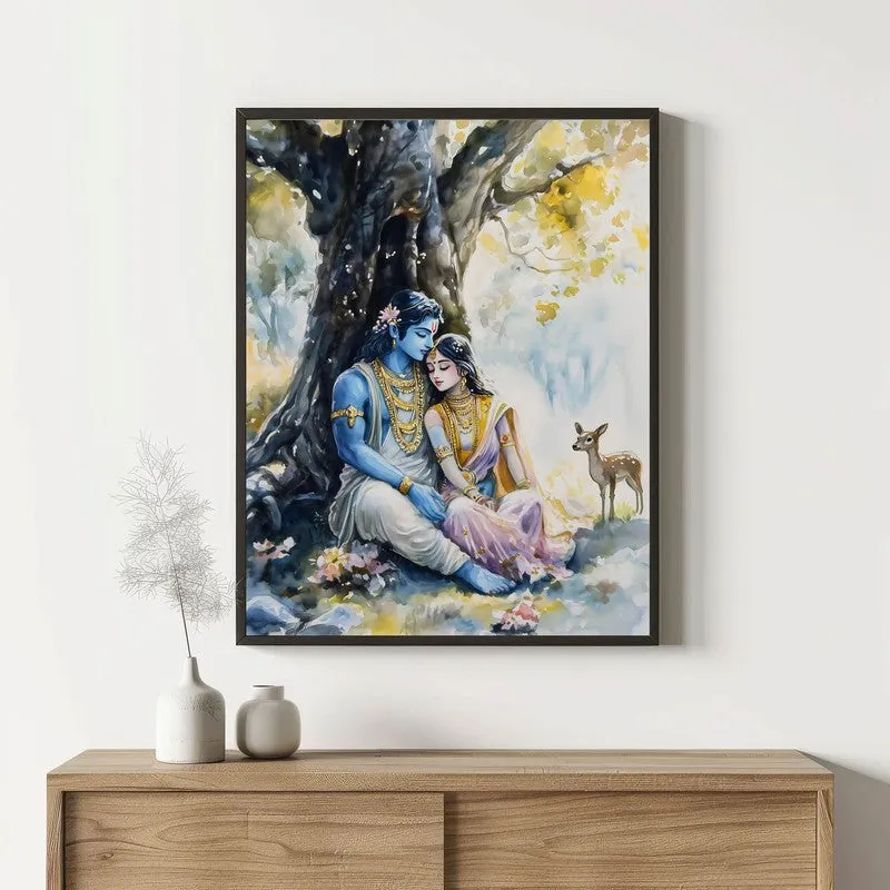 Janaki Rama Spiritual Archival Paper Wall Painting With Frame - Black media 1