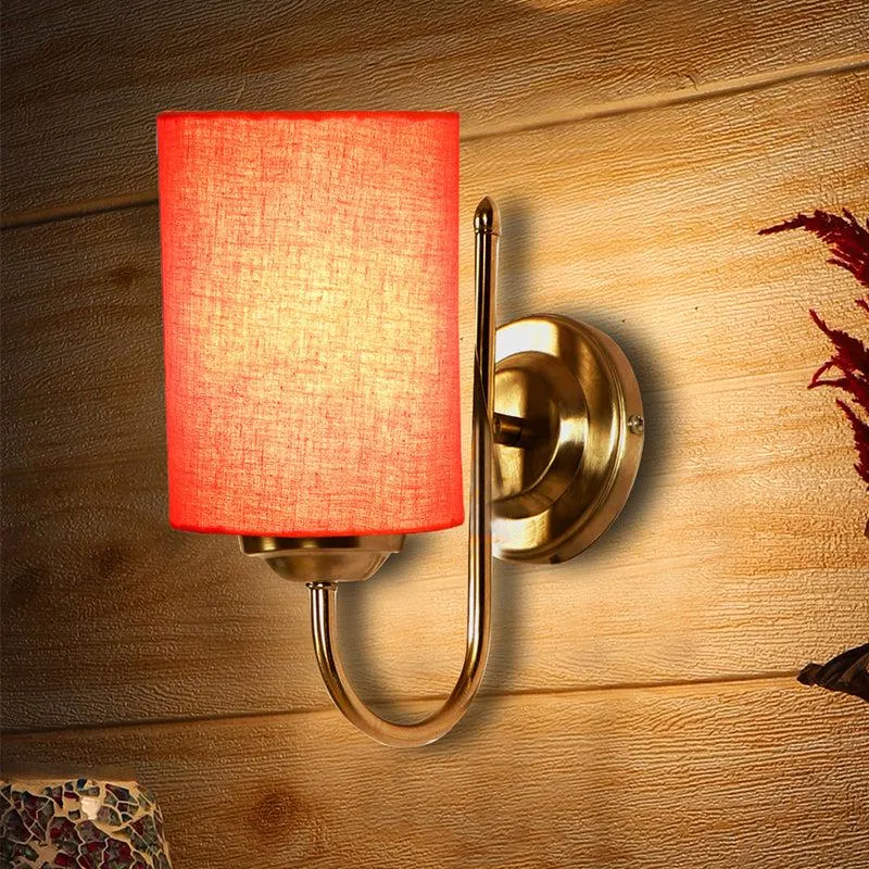 Altura Cylindrical Fabric & Metal Wall Lamp - Orange media 1