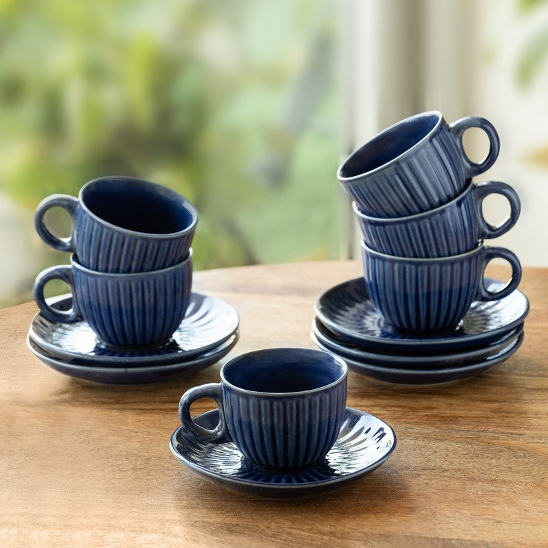 Midnight Ripped Cup & Saucer (150 Ml) - Set Of Six