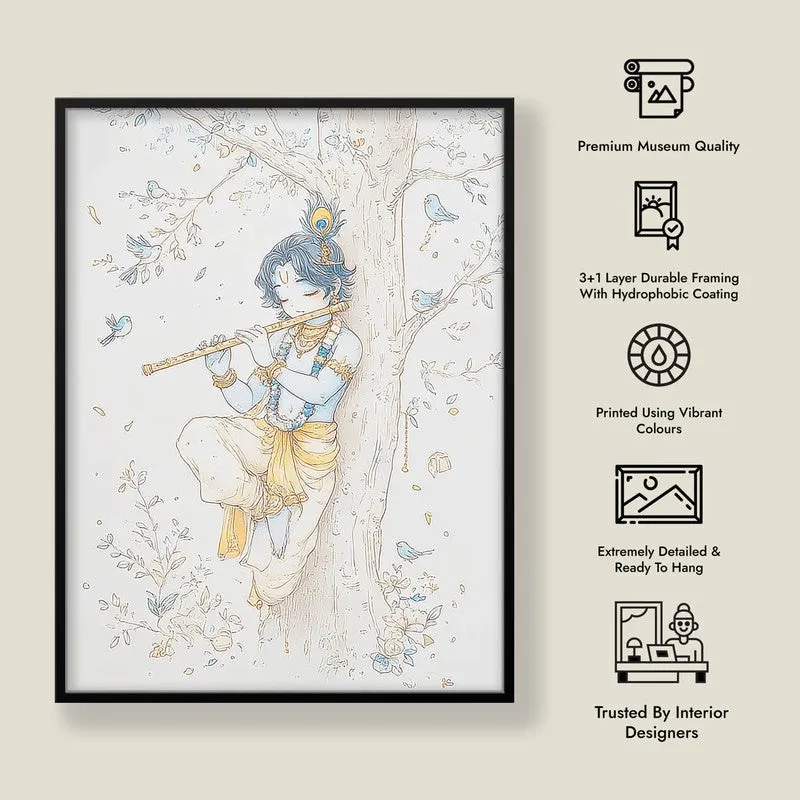 Baal Krishna Playing Fluit Archival Paper Wall Art media 8