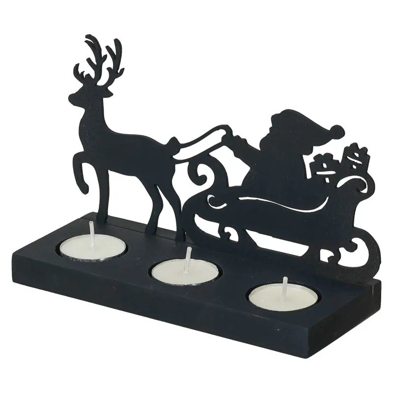 Sleigh Of Light Wood Christmas Tea Light Holder - Black media 6