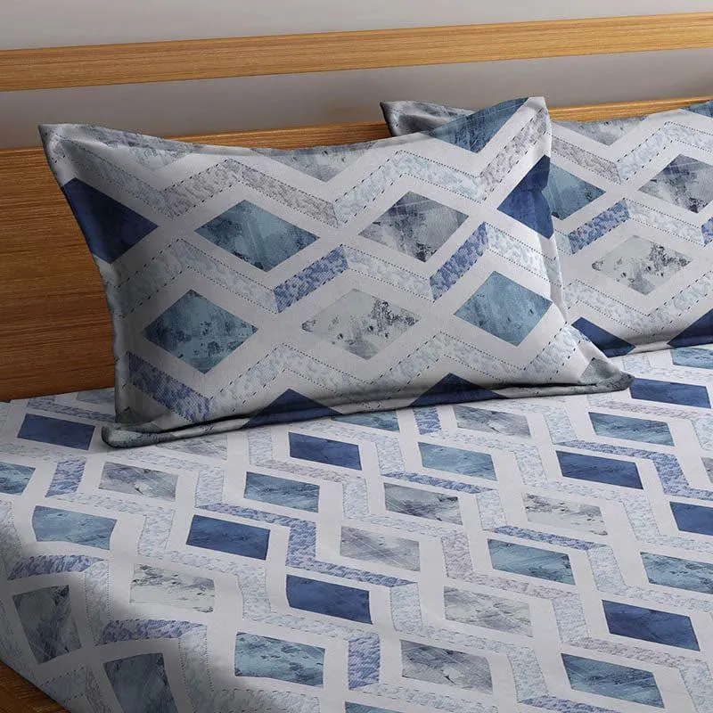 Blue Mosaic Print Cotton Bedsheet - 400 TC media 3