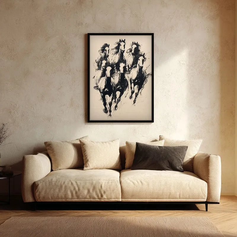 Wild Horses Wall Painting With Black Frame media 1