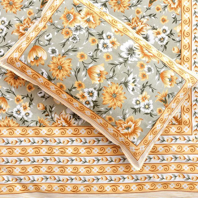Orkide Floral Cotton Bedsheet (Green,Yellow) - 180 TC media 4