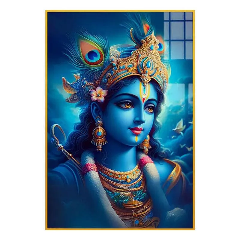 Ethereal Krishna Spiritual Canvas Wall Art With Frame - Gold media 3