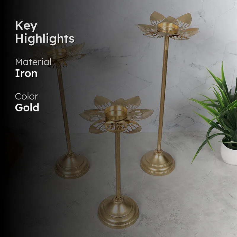 Gold Phool Tea Light Holder - Set Of Three media 2