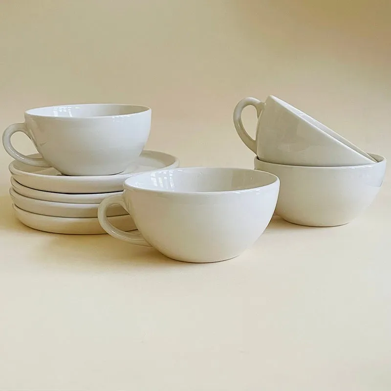 Blush & Brew Ceramic Cup & Saucer (White/320 mL Each) - Set of Four media 4