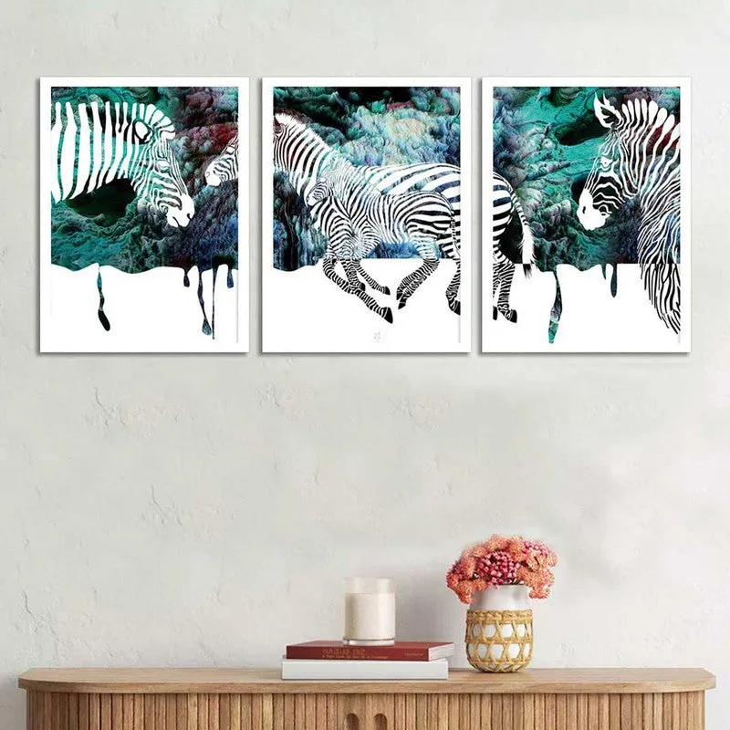 StripeWild Paper Wall Painting With MDF Frame (White) - Set Of Three media 3