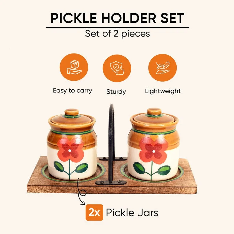 Achaari Ceramic Jar with Stand -Three Piece Set media 5