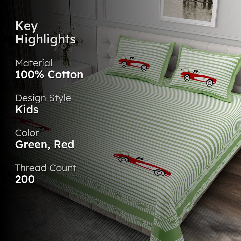 Illusion Stripey Race Cotton Bedsheet (Light Green) - 200 TC media 2
