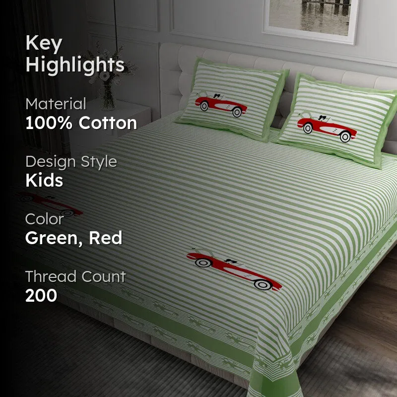 Illusion Stripey Race Cotton Bedsheet (Light Green) - 200 TC media 2