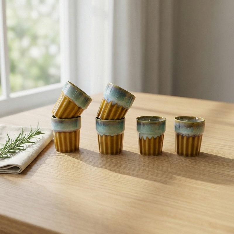 Handcrafted Ceramic Kulads (Mustard/70 mL Each) - Set of Six