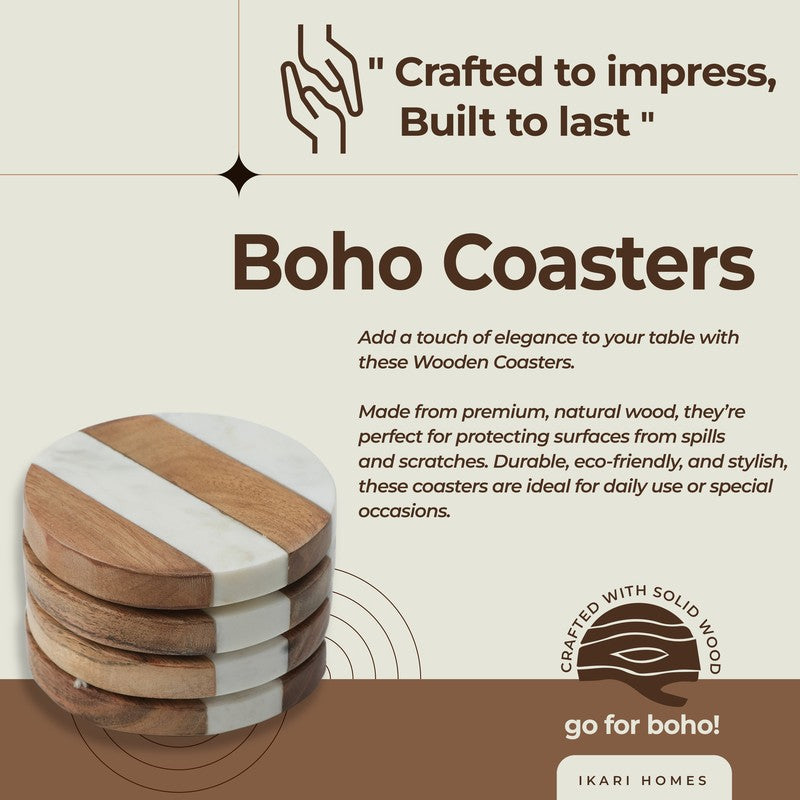 Bravon Boho Marble & Acacia Wood Coaster - Set Of Four media 5