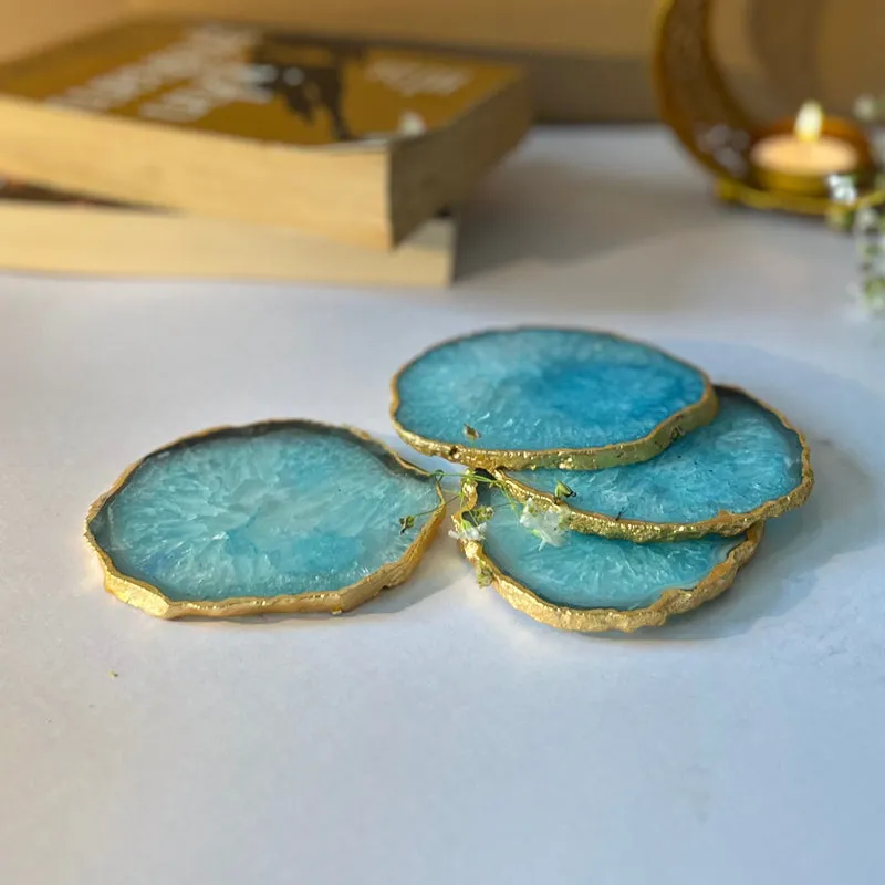 Celeste Handcrafted Crystal Agate Coaster (Turquoise) - Set Of Four media 3