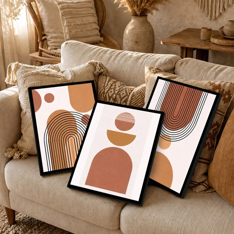 Moderae Abstract Geometric Wall Painting With Frame - Set Of Three media 4