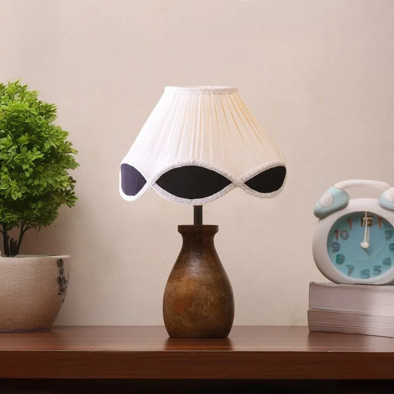 Flamoria Cotton Table Lamp With Wooden Base - OffWhite media 4