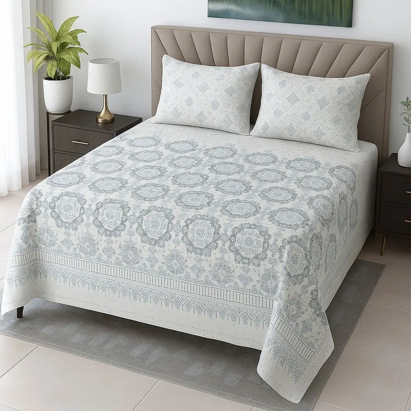 Nooraya Cotton Bedsheets (Grey) - 400 TC media 1