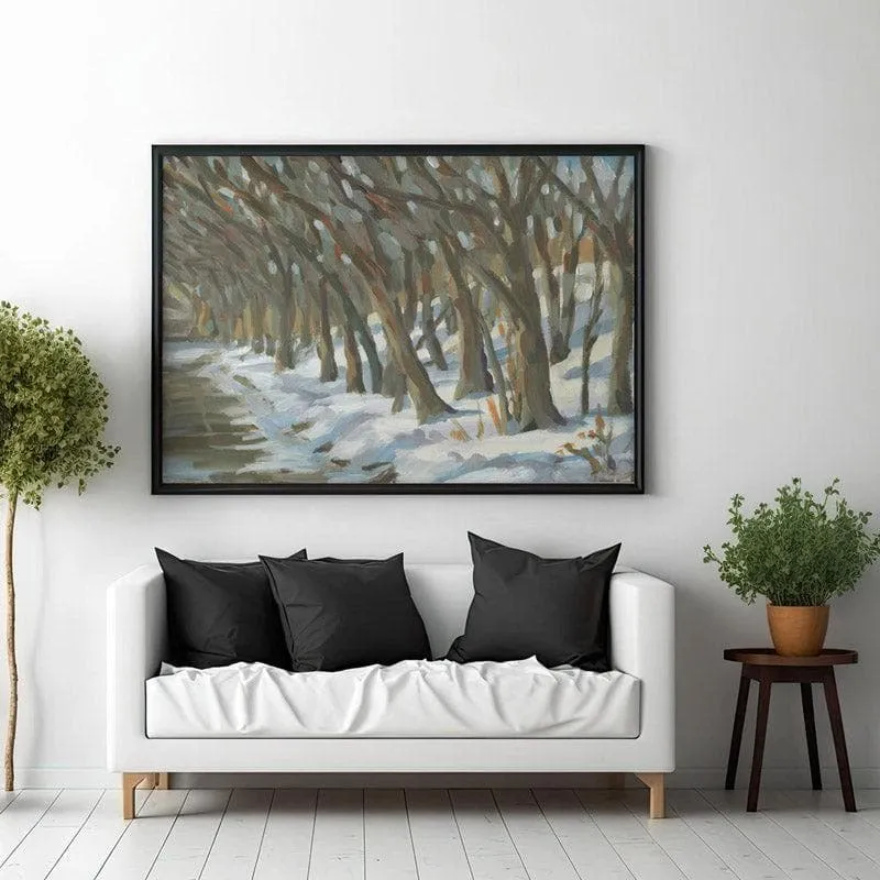 Winter Trees Canvas Wall Painting - Black Frame media 3