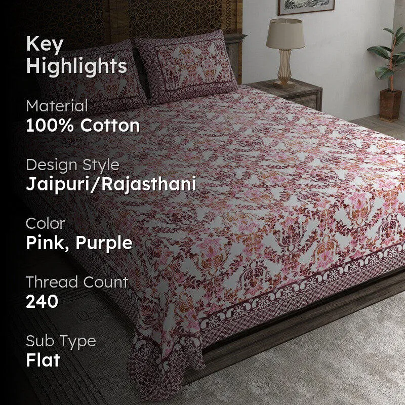 Grida Cotton Bedsheet (Pink,Purple) - 240 TC media 2